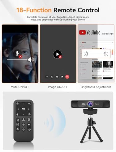 Spedal 4K Webcam with Tripod, Wide Angle 120° USB Webcam, Sony 1/2.8" Sensor, Dual Microphones, Remote Control, Auto Focus for Video Conferencing, Online Meetings, Streaming, Zoom & Teams - Image 6