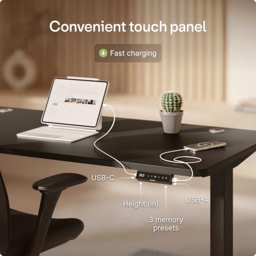 Desktronic HomePro Standing Desk 54x28 — Made in Europe, Ergonomic Sit Stand Home Office Desk, Electric Height Adjustable, Dual Motor, USB & USB-C Charging, Wobble-Free, Touchscreen, 3 Memory Presets - Image 5