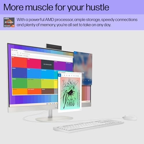 HP 27 inch All-in-One Desktop PC, FHD Display, AMD Ryzen 7 7730U, 32 GB RAM, 1 TB SSD, AMD Radeon Graphics, Windows 11 Home, 27-cr0012 (2024) - Image 3