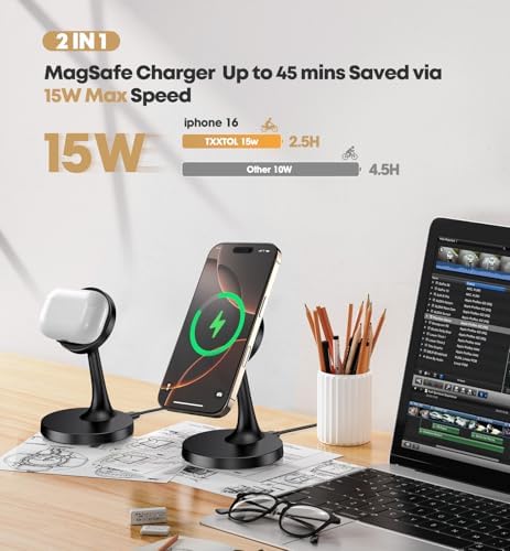 2 Pack Magnetic Wireless Charger iPhone, 15W Fast Mag-Safe Charger Stand for iPhone 18/18 Pro/18 Air/18 Pro Max 17/16/15/14/13/12 Series Magnet Wireless Charging Station/Pad for AirPods- Gifts Ideas - Image 3
