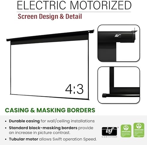 Akia Screens 104-Inch Motorized Projector Screen, 4:3, Electric Drop Down Projector Screen with Remote, Wall or Ceiling Mount, 4K/8K Ready, Black Case, AK-MOTORIZE104V1 - Image 4