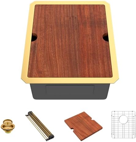 Lordear Gold Undermount Bar Sink 15x18x9 Inch Kitchen Sink Workstation 16 Gauge Stainless Steel Small Single Bowl Bar Prep Rv Island Sink by LORDEAR