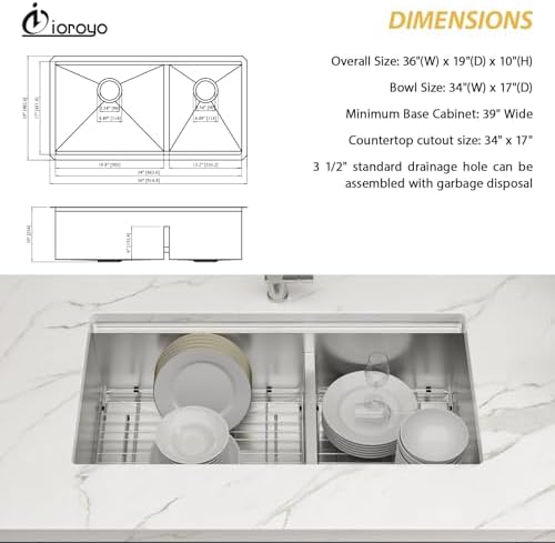36X19 Undermount Double Bowl Sink 60/40 Workstation SInk - Image 6