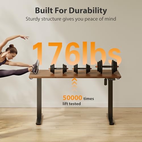 Cubiker Standing Desk, 40x24 Inches Sit Stand Home Office Desk, Electric Stand up Desk, Adjustable Desk with Splice Board, Black Frame/Black Walnut Top - Image 4