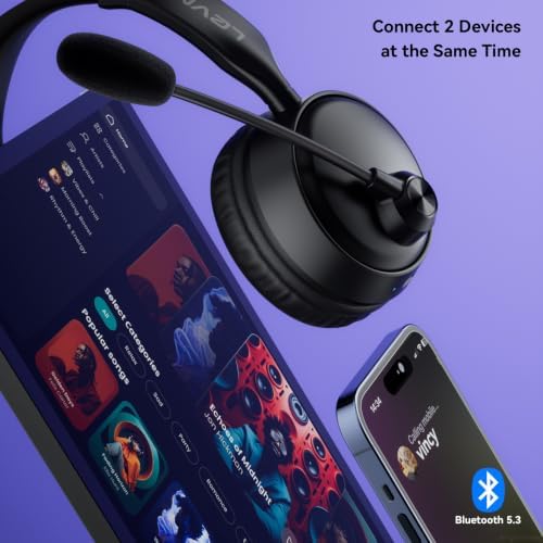 Bluetooth Headset with Microphone, Noise Cancelling Wireless Headset with Mic for Work, Bluetooth 5.3 Dual Connection, 60H Battery, Mute Button, Bluetooth Headphones with Mic for PC/Laptop/Zoom/Teams - Image 6