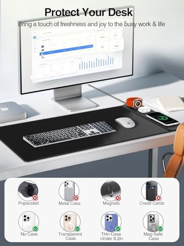 Mouse Pad with Magnetic Wireless Charging, Large Desk Mat, Non-Slip Mouse Mat, Keyboard Pad for Gaming, Desk, Office, PC - Image 4