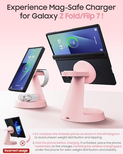 Meifigno Magnetic Wireless Charger for Samsung S26 Ultra/Galaxy Watch8,Pink - Image 6