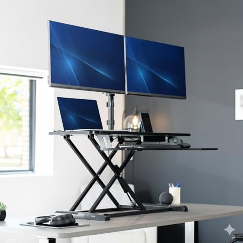 VIVO Black 42 inch Desk Riser with Monitor Mount, DESK-KIT-042K2K - Image 2