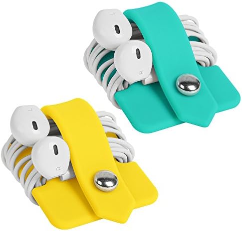 Cord Organizer Tangle-Free Earphone Organizer Headphone Earphone Cable Organizer Cord Wrap Winder Earbuds Wrap Winder Cord Manager Cable Winder(Blue&Yellow, Set of 2) by ELFRhino