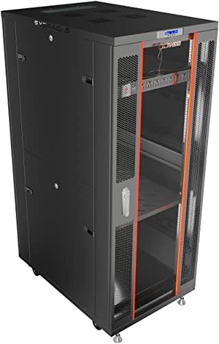 42U Home Server Rack Cabinet – 19" Floor Standing Network Rack Enclosure, 39" Deep with Glass Door, Fans, PDU & Shelf for NAS, Router, Switch & AV Equipment by SYSRACKS