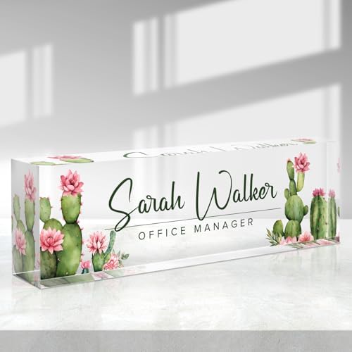 Custom Name Plate for Desk - Desk Name Plate Personalized - Acrylic Office Desk Accessories - Appreciation Gifts for Coworkers Employee Teacher Staff Boss - Office Decor for Women Men (Cactus) by Purdicra