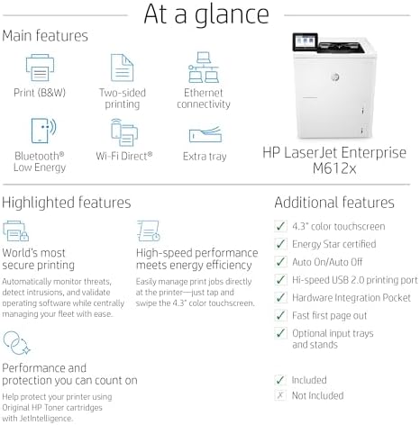 HP LaserJet Enterprise M612x Monochrome Printer with Built-in Ethernet, 2-Sided Printing & Extra Paper Tray (7PS87A), White - Image 2