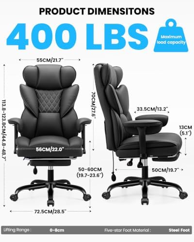 Office Chair, Big and Tall Executive Chair with Adjustable Lumbar Support - Image 3