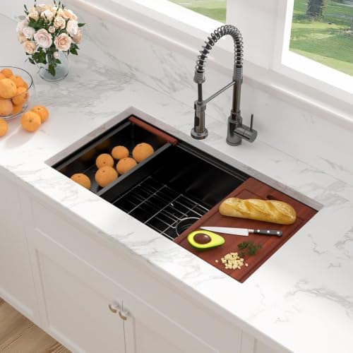 Sarlai 32 Matte Black Undermount Kitchen Sink Workstation Sinks 32x19 Inch - Image 3