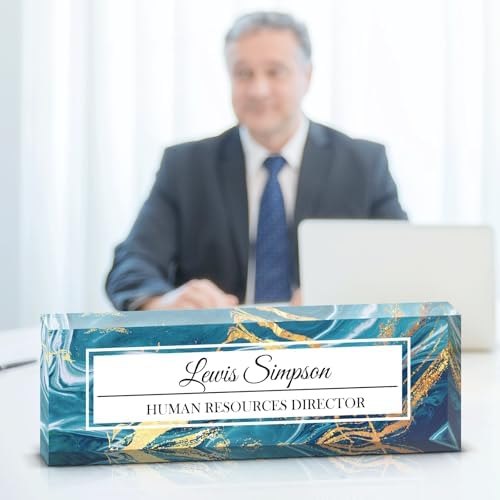 Desk Name Plate Personalized, Desk Double sided pattern Name Plate Personalized Office Desk Decor for Women and Men, Teacher Nurse Boss Employee Appreciation Gifts (Green marble, Customized) by Unknown