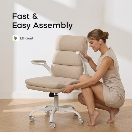 amseatec Home Office Desk Chair, Fabric Flip-Up Armrests Comfy Task Chair - Image 4