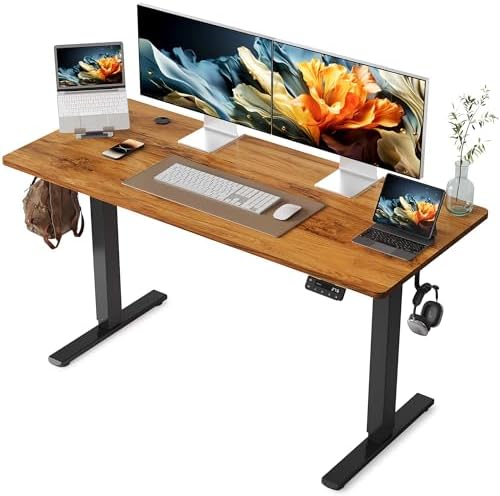 YIHAYO Electric Standing Desk, 55 x 24 Inches Stand Up Desk with Splice Board, Adjustable Height Desk, Computer Desk for Home Office, Black Frame/Rustic Brown Top by YIHAYO