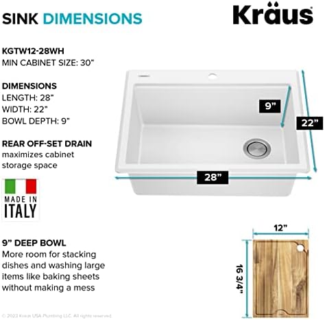 KRAUS Bellucci 28-inch Granite Workstation Drop In Top Mount Single Bowl Kitchen Sink in White with Accessories, KGTW12-28WH - Image 3