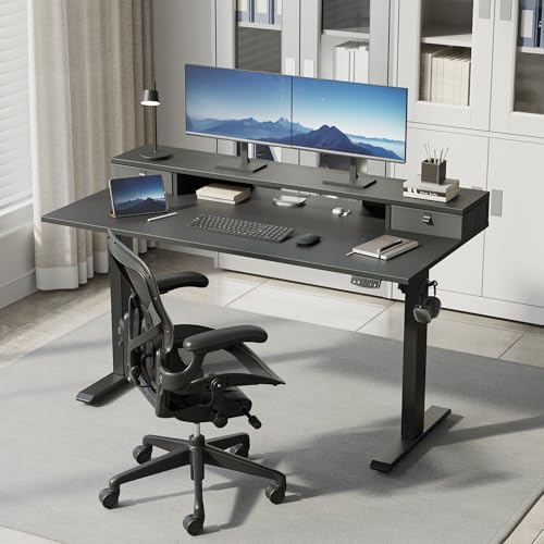 Klicelor 63 x24 Inch Electric Standing Desk with Drawers, Adjustable Height Small Sit Stand Desk for Home Office, Compact Computer Workstation with Storage– Black - Image 2