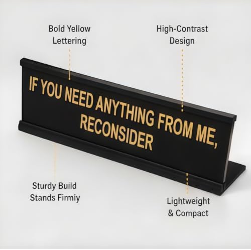 Funny Desk Sign for Office, Black Yellow Nameplate, Reconsider - Image 5