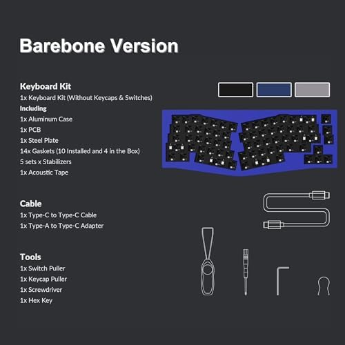 Keychron Q8 65% Alice Layout Barebone Mechanical Keyboard – Full Metal, Wired, Hot-Swappable, QMK Programmable Macros, Mac/Windows/Linux Compatible, RGB, Double-Gasket DIY Kit – Blue - Image 2