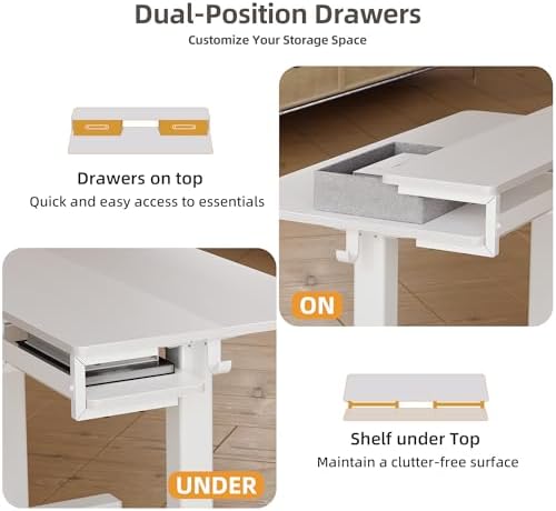 Seang Electric Standing Desk with 2 Drawers, 55 Inch, White - Image 5