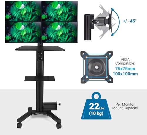Yescom NexusX Commander Rolling Computer Cart 4-Monitors Industrial - Image 6