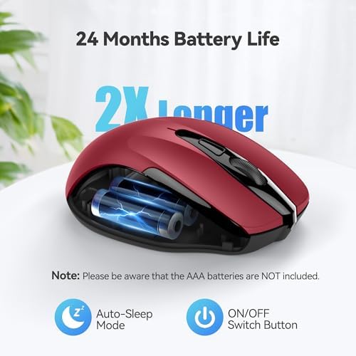 TECKNET Wireless Mouse, 2.4G Ergonomic Computer Mouse, 2600 DPI, Red - Image 6