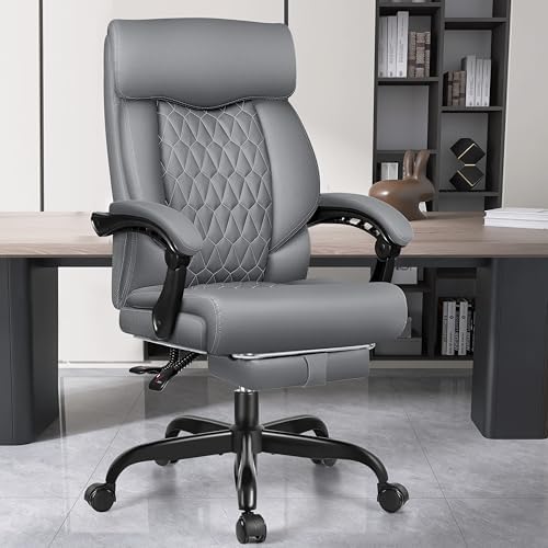 Office Chair, Big and Tall Office Desk Chair, Reclining Office Chair with Footrest Home Office Desk Chairs, High Back Ergonomic with Lumbar Support, Executive Leather by Bestglory