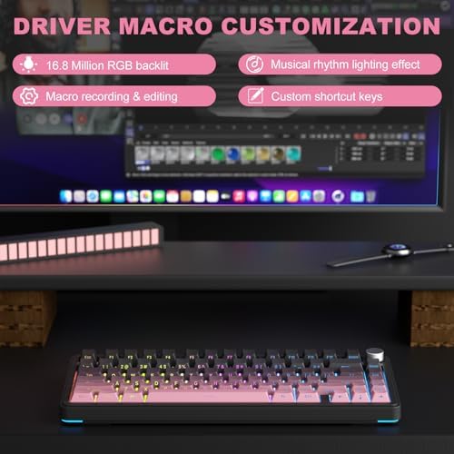 M75 Mechanical Keyboard,75% Gasket Hot Swappable,RGB Backlit,Side Printed PBT Keycaps,2.4Ghz/Bluetooth/USB-C Gaming Keyboards (Black and Pink) - Image 5