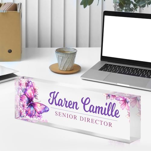 Custom Office Name Plate for Desk - Name Plate Personalized Gifts for Coworkers, Boss, Teacher, Social Worker - Acrylic Office Desk Decor for Women Men - Employee Appreciation Gifts (purple) - Image 6