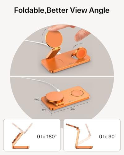 UEQ Foldable 3 in 1 Wireless Charging Station for Apple Mag Safe Charger Stand,Fast Magnetic Wireless Charger Station for iPhone 17 Air 16 15 14 13 12 Series,Airpods Pro,Apple Watch Ultra (Orange) - Image 3