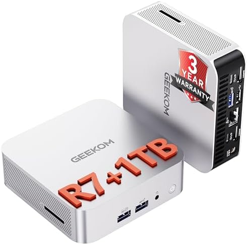GEEKOM A8 Mini PC, Ryzen 7 8745HS, 16GB DDR5 Upgradeable RAM, 1TB SSD by GEEKOM
