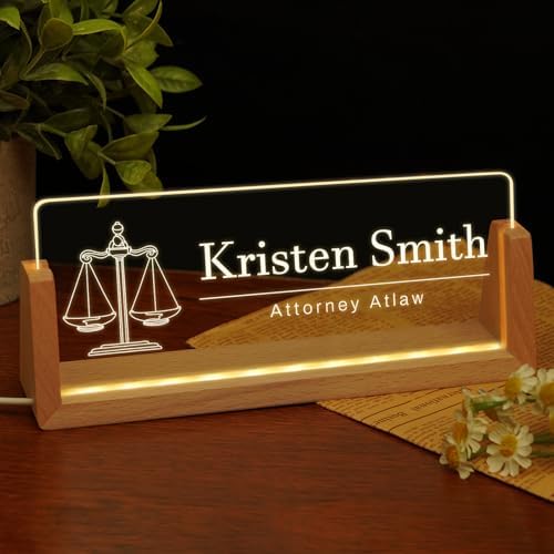 Custom Name Plate for Desk, Personalized Light Up Acrylic Desk Name Plate, Personalized Office Gifts for Lawyer Coworkers, Employee Appreciation GIfts, Office Decor for Women Men (Design12-Lawyer) by EOBIBIFUN