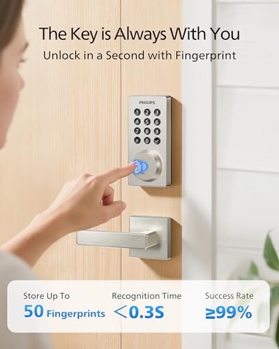 Philips WiFi Keypad Door Lock with Handle, Built-in WiFi, APP Remote Control, Voice & Fingerprint Unlock, Smart Locks for Front Door with Auto Lock, Keyless Entry Deadbolt, Satin Nickel - Image 4