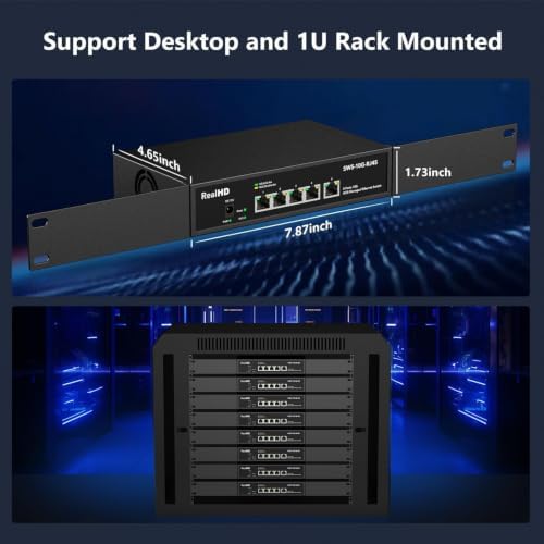 5 Port 10Gb RJ45 Web Managed Ethernet Network Switch, 5 x 10 Gigabit Base-T Port | 10Gbps Multi-Gig Swicth Support 5G-2.5G-1G-100M | 19 Inch Rack Mount | 100G Bandwidth | Metal Casing | Built-in Fan - Image 5