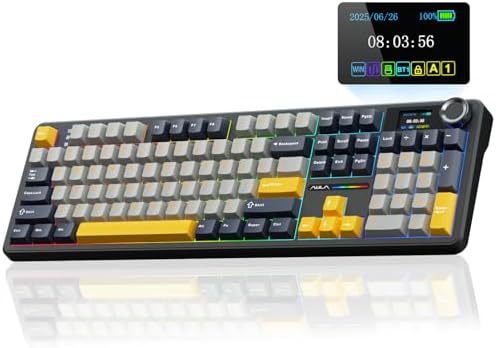 AULA F108 PRO - Wireless Mechanical Keyboard with Screen&Knob,Hot Swappable Gaming Keyboard with 8000mAh Battery,Pre-lubed Switches,RGB Backlit,PBT Keycaps Creamy Sounding Computer Keyboards,104 Keys by AULA