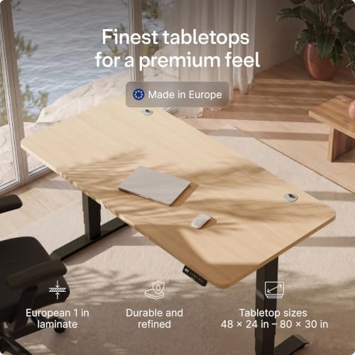 Desktronic HomePro Standing Desk 60x30 — Made in Europe, Ergonomic Sit Stand Home Office Desk, Electric Height Adjustable, Dual Motor, USB & USB-C Charging, Wobble-Free, Touchscreen, 3 Memory Presets - Image 6