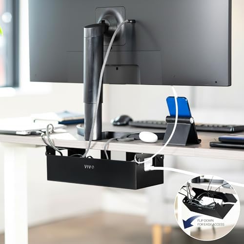 VIVO Black Flip-Open 16 in Cable Management Box, Desk-ACCBM1 - Image 2