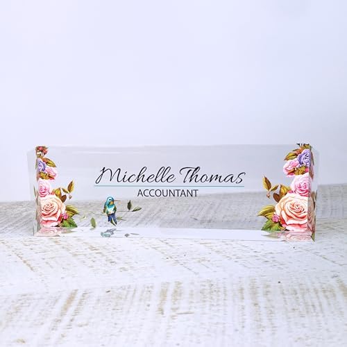 ARTBLOX Personalized Acrylic Desk Name Plate, Orange Roses Design - Image 3