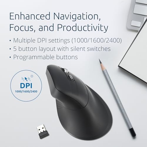 Kensington MY630 EQ Wireless Rechargeable Mouse, Ergonomic Vertical Design, Bluetooth LE, 2.4GHz, Black (K72484NA) - Image 6