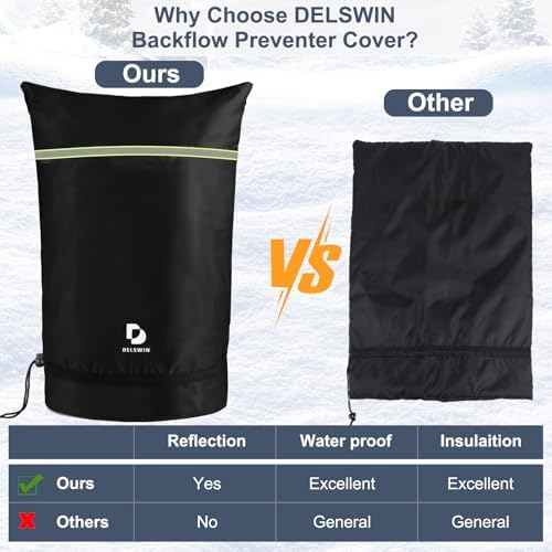 DELSWIN Backflow Preventer Pipe Insulation Cover - 24" W X 36" H Insulated Pouch for Winter Freeze Protection, Waterproof Sprinkler Valve Covers for Outside Irrigation, Well Head, Well Pump, Faucet - Image 6