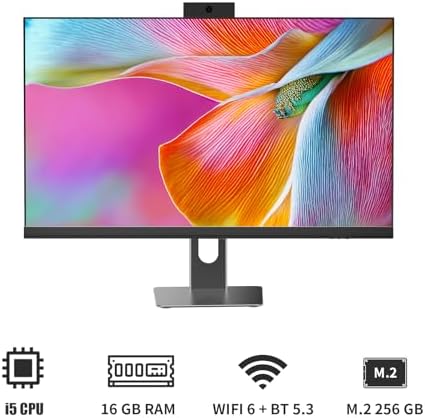 All in One Desktop Computer, 24" Display, i5 CPU Up to 3.3 GHz, 16GB RAM, 256 GB SSD, Privacy Protection Webcam, WiFi 6 + BT 5.3, Win11 Home, Black - Image 2