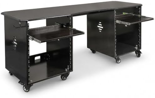 Sound Town DIY Studio Desk Workstation with Dual 12U Side Rack Cabinets, Slide-Out Trays, Locking Casters for Recording Rooms & Home, Black Espresso (SDRK-WS69D) by SOUNDTOWN