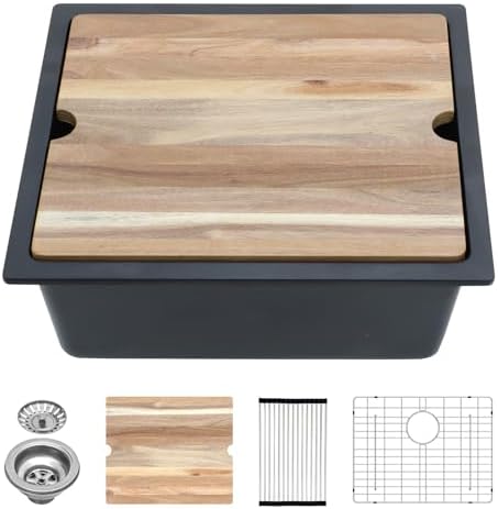 Lordear 21 Inch Granite Composite Bar Sink - 21"x18" Undermount Kitchen Sink Black Single Bowl Under Counter Ledge Workstation Bar Prep RV Basin by LORDEAR