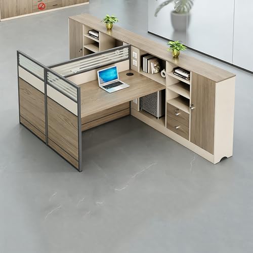 Modern Office Cubicle Workstation Desk with Tempered Glass Privacy Panels, USB Charging Hub & Cable Management,Multi-Person Modular Computer Desk for Commercial Office (C-Right, Two Person-T) by Unknown