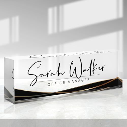Custom Name Plate - Personalized Desk Name Plate - Acrylic Office Accessories - Appreciation Gifts for Coworkers, Employees, Teachers, Staff, Bosses - Office Decor for Women & Men (Black Curve) by Purdicra