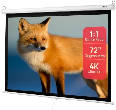 Pyle 72 Inch Pull Down Projector Screen | Manual Retractable Projector Screen, with Roll-Down Matte White Surface, Auto-Locking Height Adjustment, Wall or Ceiling Mount | Home Theater Accessories by PyleUSA