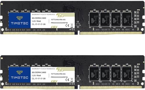 Timetec 16GB KIT (2x8GB) DDR4 2400MHz (PC4-2400T) PC4-19200 UDIMM Desktop RAM – 288-Pin 1.2V CL17 Non-ECC Unbuffered DIMM Memory Module Upgrade by Timetec