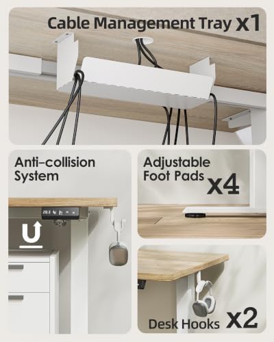 TIQLAB Standing Desk with Cable Management Tray, 47.2'' x 23.6'', Maple - Image 5